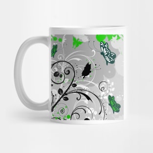 Floral Art Green Grey Butterfly Mug